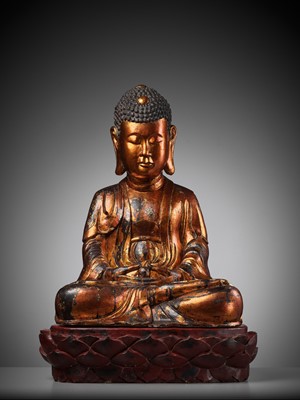 Lot 403 - AN EXTRAORDINARY LARGE GILT-LACQUER WOOD STATUE OF BUDDHA, VIETNAM, 17TH-18TH CENTURY