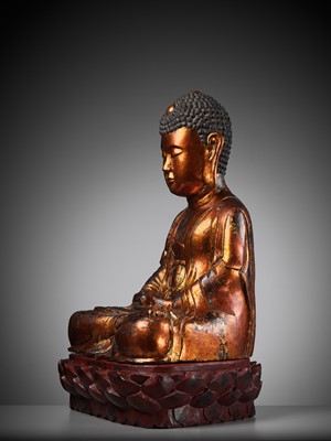 Lot 403 - AN EXTRAORDINARY LARGE GILT-LACQUER WOOD STATUE OF BUDDHA, VIETNAM, 17TH-18TH CENTURY