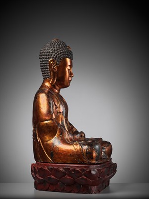 Lot 403 - AN EXTRAORDINARY LARGE GILT-LACQUER WOOD STATUE OF BUDDHA, VIETNAM, 17TH-18TH CENTURY