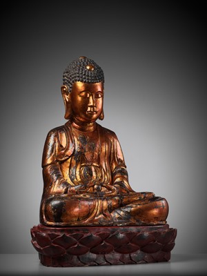 Lot 403 - AN EXTRAORDINARY LARGE GILT-LACQUER WOOD STATUE OF BUDDHA, VIETNAM, 17TH-18TH CENTURY