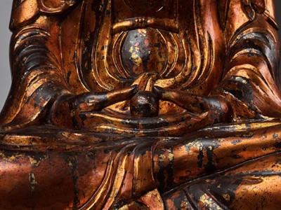 Lot 403 - AN EXTRAORDINARY LARGE GILT-LACQUER WOOD STATUE OF BUDDHA, VIETNAM, 17TH-18TH CENTURY