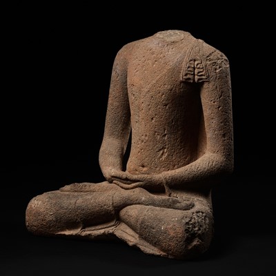 Lot 305 - A RARE AND LARGE ANDESITE TORSO OF BUDDHA AMITABHA, CENTRAL JAVANESE PERIOD, SHAILENDRA DYNASTY