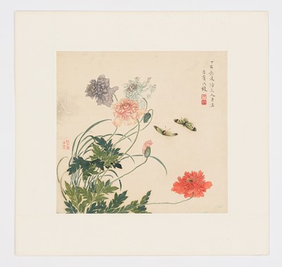 Lot 55 - ZHIJI XIN: ‘PEONIES AND BUTTERFLIES,’ DATED 1887
