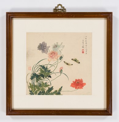Lot 55 - ZHIJI XIN: ‘PEONIES AND BUTTERFLIES,’ DATED 1887