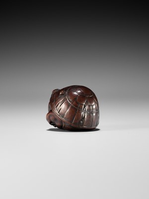 Lot 220 - MASAKAZU: A NAGOYA SCHOOL WOOD NETSUKE OF A COWERING ONI DURING SETSUBUN