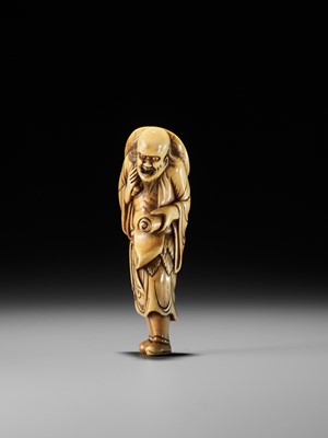 Lot 106 - A TALL IVORY NETSUKE OF A SENNIN