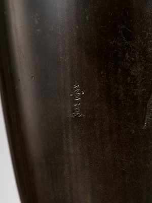Lot 271 - KANEYOSHI: A PAIR OF GOLD AND SILVER INLAID BRONZE BALUSTER VASES WITH LONG-TAILED ROOSTERS (ONAGADORI)