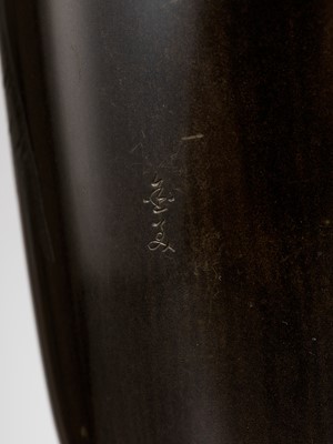 Lot 271 - KANEYOSHI: A PAIR OF GOLD AND SILVER INLAID BRONZE BALUSTER VASES WITH LONG-TAILED ROOSTERS (ONAGADORI)