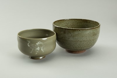 Lot 151 - A LOT WITH TWO GREEN GLAZED CERAMIC BOWLS