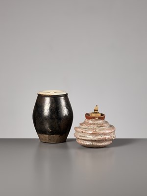 Lot 128 - A RARE PAIR OF RAKU CHAIRE (TEA CADDIES)