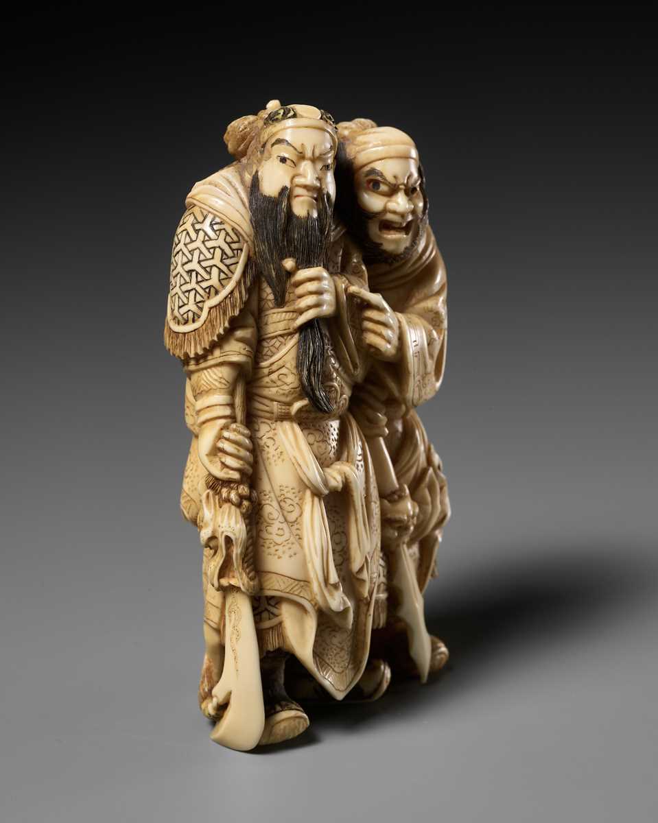 Lot 173 - OTOKAWA YASUCHIKA: A FINE WALRUS TUSK OKIMONO OF KAN’U AND CHOHI