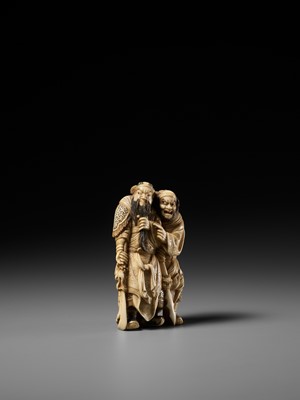Lot 173 - OTOKAWA YASUCHIKA: A FINE WALRUS TUSK OKIMONO OF KAN’U AND CHOHI