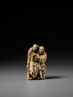 Lot 173 - OTOKAWA YASUCHIKA: A FINE WALRUS TUSK OKIMONO OF KAN’U AND CHOHI