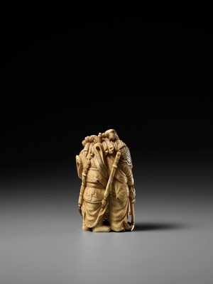 Lot 173 - OTOKAWA YASUCHIKA: A FINE WALRUS TUSK OKIMONO OF KAN’U AND CHOHI