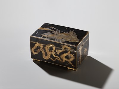 Lot 185 - MASATOSHI: A LARGE KOMAI-STYLE MIXED-METAL-INLAID BRONZE BOX AND COVER