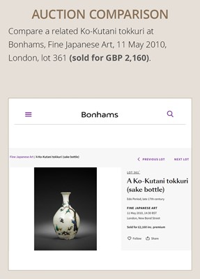Lot 251 - A KO-KUTANI PORCELAIN TOKKURI (SAKE BOTTLE), WITH FUKU MARK