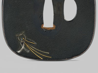 Lot 300 - A FINE SHAKUDO TSUBA DEPICTING THE ONI-YARAI CEREMONY