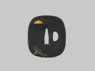 Lot 300 - A FINE SHAKUDO TSUBA DEPICTING THE ONI-YARAI CEREMONY