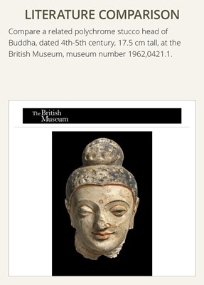 Lot 713 - A POLYCHROME STUCCO HEAD OF BUDDHA, ANCIENT REGION OF GANDHARA, 4TH-5TH CENTURY