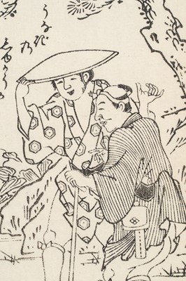 Lot 323 - HASEGAWA MITSUNOBU (active between 1730-1760): TOBA-E STYLE WOODBLOCK PRINT