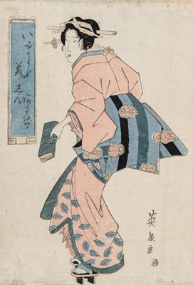 Lot 333 - KEISAI EISEN (1790-1848): A COLOR WOODBLOCK PRINT OF A COURTESAN