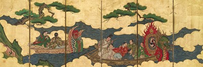 Lot 268 - A SIX-PANEL BYOBU SCREEN WITH A FESTIVAL SCENE