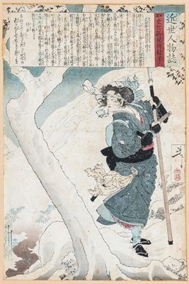 Lot 344 - TSUKIOKA YOSHITOSHI (1839–1892): TAKEDA KŌUNSAI'S MISTRESS TOKIKO, IN THE SNOW