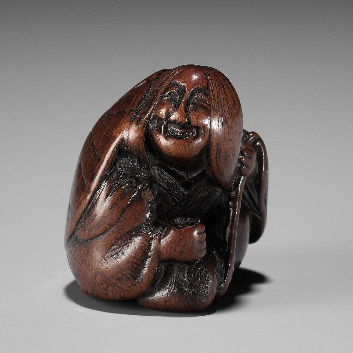 Lot 389 - A FINE NAGOYA SCHOOL WOOD NETSUKE OF ONO NO KOMACHI