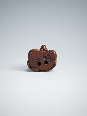 Lot 390 - A CHARMING WOOD NETSUKE OF A KARAKO WEARING A KITSUNE MASK