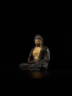 Lot 171 - A GILT-LACQUERED TERRACOTTA FIGURE OF AMIDA NYORAI