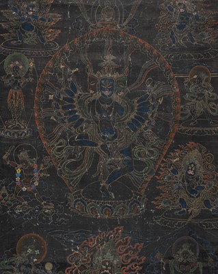 A BLACK-GROUND THANGKA DEPICTING MARICI, 19TH-20TH CENTURY