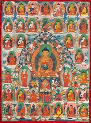 Lot 1501 - A THANGKA OF BUDDHA SHAKYAMUNI, 19TH TO EARLY 20TH CENTURY