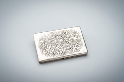 AN OPENWORK SILVER CARD CASE WITH A LANDSCAPE