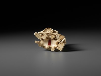 Lot 170 - SEIYO: AN IVORY OKIMONO OF A MAN FEEDING HIS CHICKENS