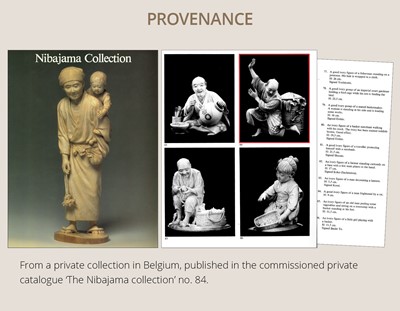 Lot 281 - MUNEKAZU: AN AMUSING IVORY OKIMONO OF A STARTLED SNAKE CHARMER