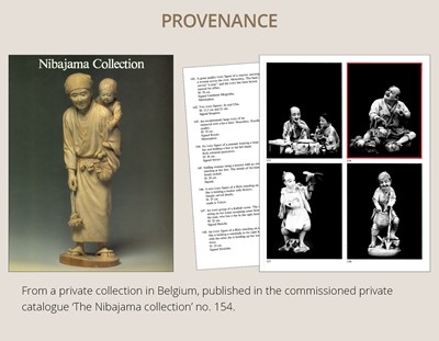 Lot 359 - SOZAN: AN IVORY OKIMONO OF A FARMER DRINKING TEA