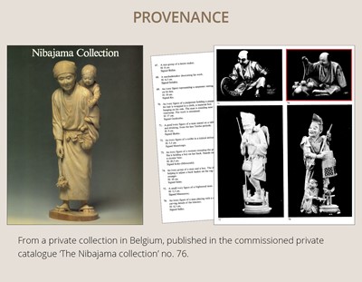 Lot 277 - SEIHO: AN IVORY OKIMONO OF A MAN AND HIS CAT