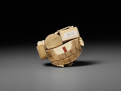 Lot 276 - BISEI: AN IVORY OKIMONO DEPICTING A MILLER AT WORK