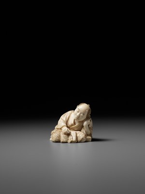 Lot 278 - SOJUN: AN AMUSING IVORY OKIMONO OF A SLEEPING SCHOLAR