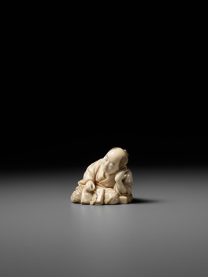 Lot 278 - SOJUN: AN AMUSING IVORY OKIMONO OF A SLEEPING SCHOLAR