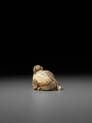 Lot 278 - SOJUN: AN AMUSING IVORY OKIMONO OF A SLEEPING SCHOLAR