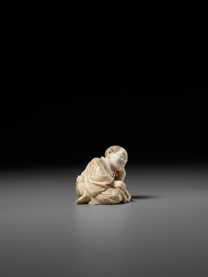 Lot 278 - SOJUN: AN AMUSING IVORY OKIMONO OF A SLEEPING SCHOLAR