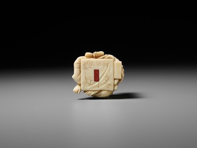 Lot 278 - SOJUN: AN AMUSING IVORY OKIMONO OF A SLEEPING SCHOLAR
