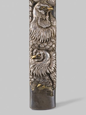 Lot 305 - YANAGAWA NAOHARU: A FINE YANAGAWA SCHOOL SHIBUICHI KOZUKA DEPICTING A ROOSTER AND HEN