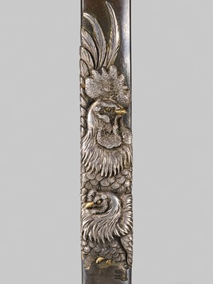Lot 305 - YANAGAWA NAOHARU: A FINE YANAGAWA SCHOOL SHIBUICHI KOZUKA DEPICTING A ROOSTER AND HEN