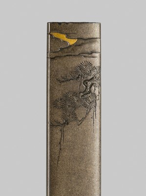 Lot 307 - HAMANO YASUYUKI: A FINE HAMANO SCHOOL SHIBUICHI KOZUKA DEPICTING KANZAN AND JITTOKU ON A MOONLIT NIGHT