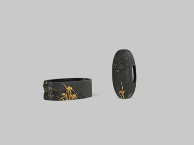 Lot 313 - ISHIGURO MASAMORI: A FINE ISHIGURO SCHOOL SHAKUDO FUCHI AND KASHIRA DEPICTING SWALLOWS ON A RIVERBANK