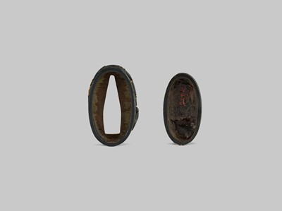 Lot 313 - ISHIGURO MASAMORI: A FINE ISHIGURO SCHOOL SHAKUDO FUCHI AND KASHIRA DEPICTING SWALLOWS ON A RIVERBANK