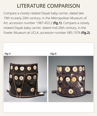 Lot 212 - A BAMBOO-INLAID WOOD ‘UDOK’ DAYAK BABY CARRIER, BAHAU, BORNEO, LATE 19TH TO EARLY 20TH CENTURY