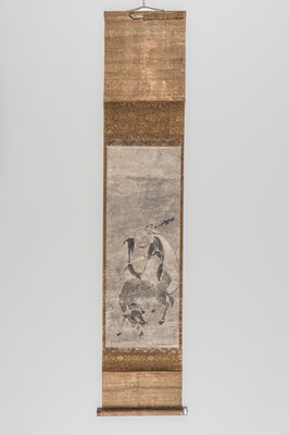 Lot 600 - A KAKEMONO OF HOTEI RIDING A WATERBUFFALO